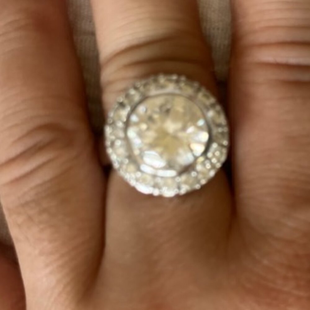 Silver Crystal Stone with Pave Diamonds Ring